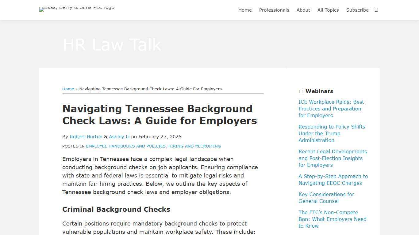 Navigating Tennessee Background Check Laws: A Guide for Employers HR Law Talk