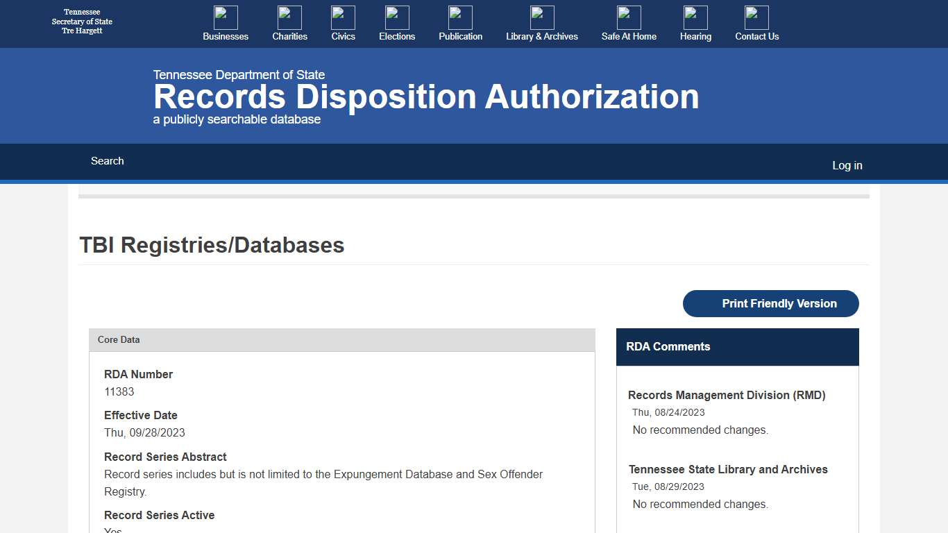 TBI Registries/Databases Records Disposition Authorization